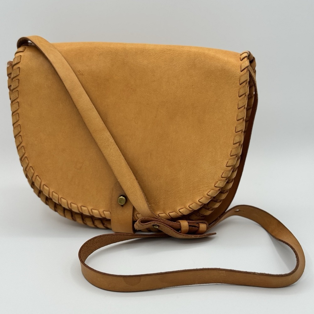 Madewell Whipstitch Leather Crossbody Saddle Bag Tan Western Boho Unlined Rustic